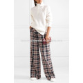 Plissee Plaid Twill Wide-Bein Hosen Herstellung Großhandel Mode Frauen Bekleidung (TA3005P)